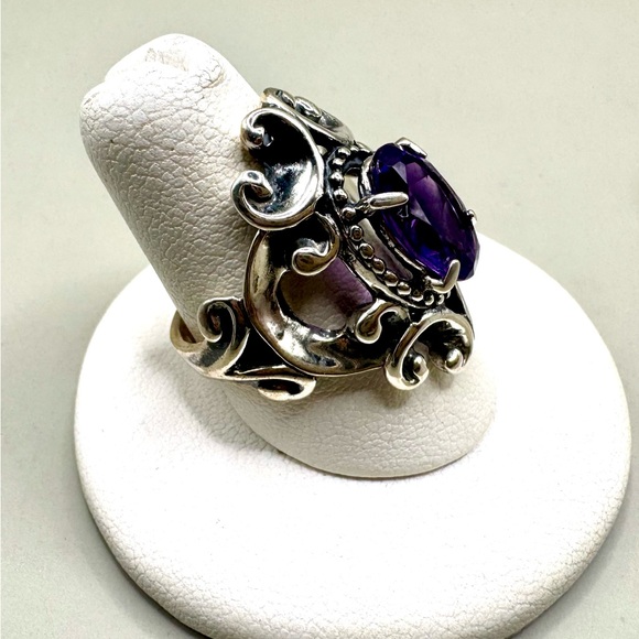 Carolyn Pollack Sterling Silver Amethyst Scroll Ring - Picture 2 of 6